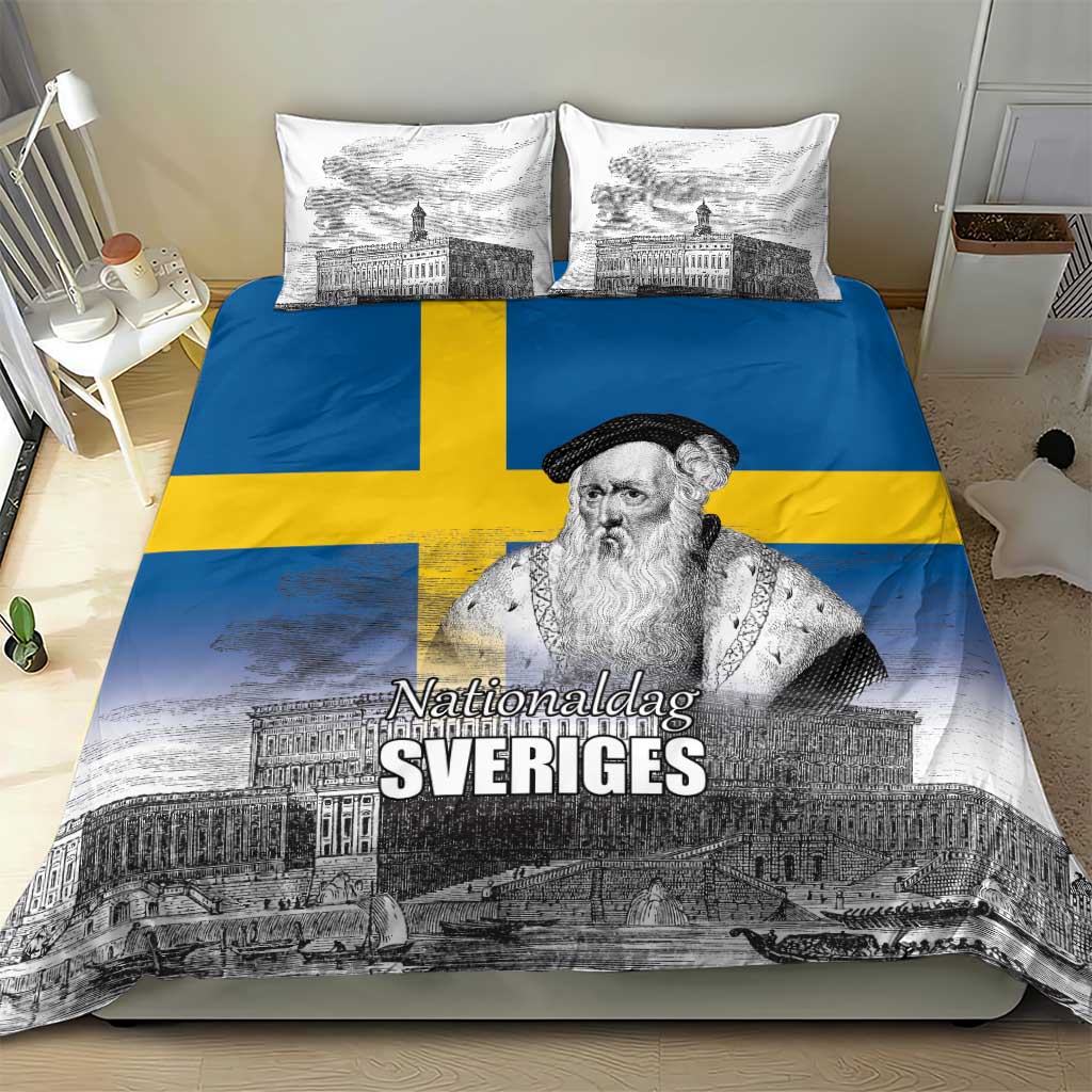Sweden Sveriges Nationaldag Bedding Set King Gustav Vasa with Stockholm Slott