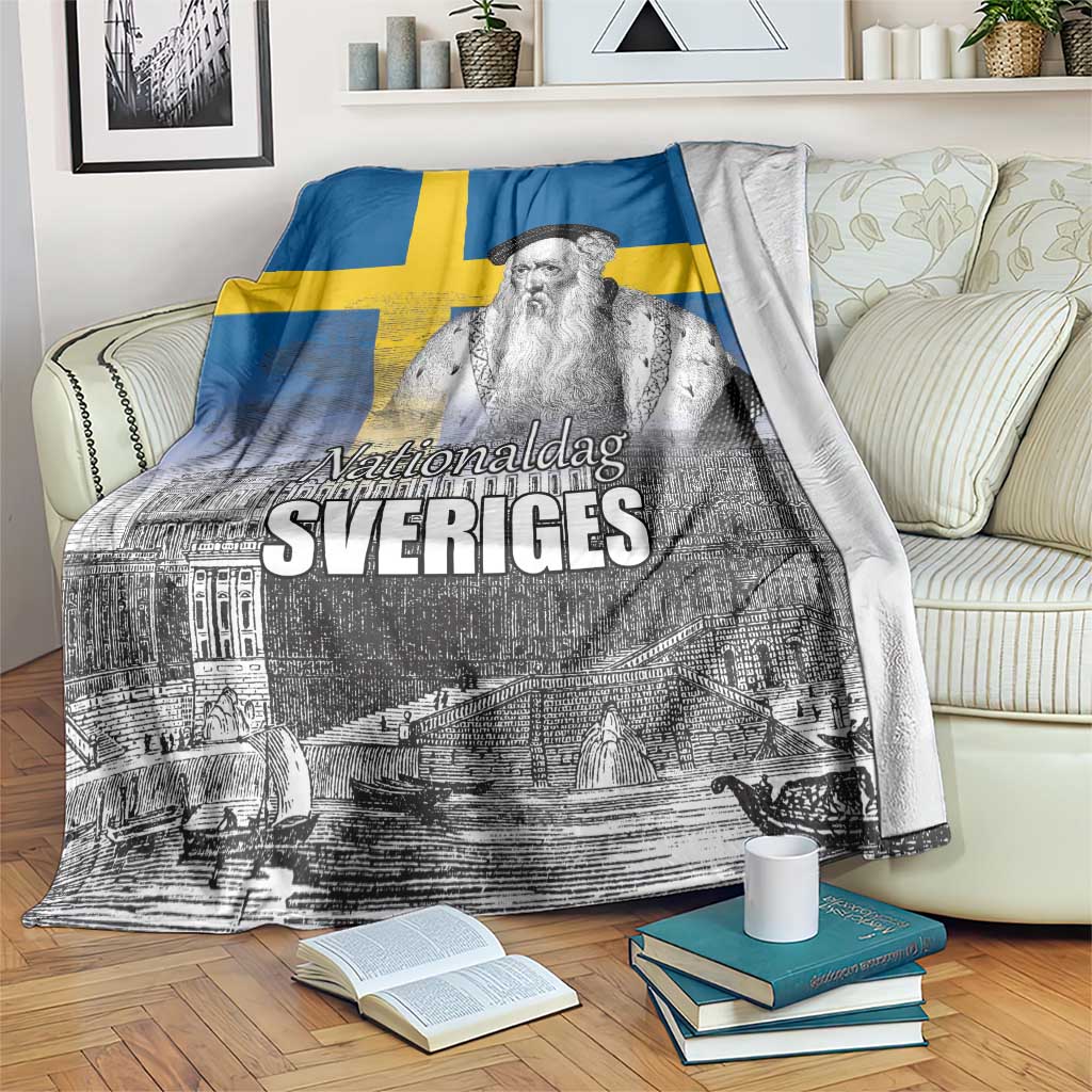 Sweden Sveriges Nationaldag Blanket King Gustav Vasa with Stockholm Slott