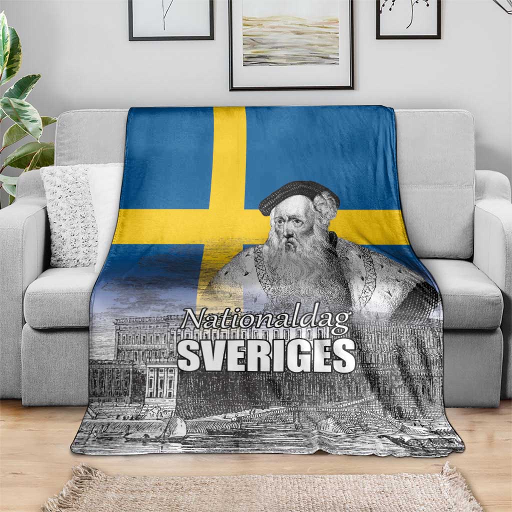 Sweden Sveriges Nationaldag Blanket King Gustav Vasa with Stockholm Slott