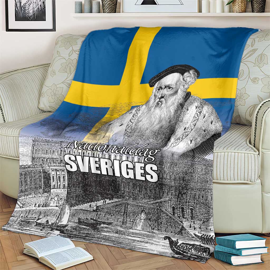 Sweden Sveriges Nationaldag Blanket King Gustav Vasa with Stockholm Slott