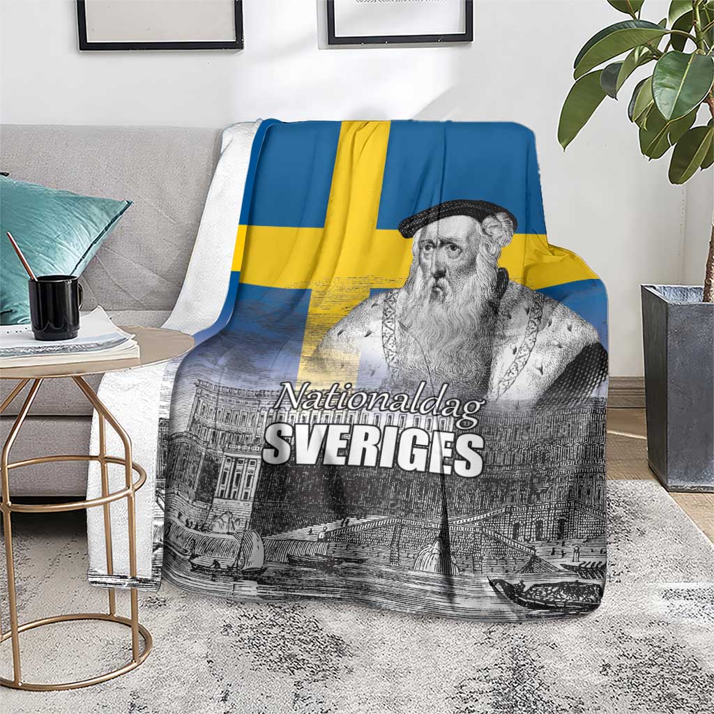 Sweden Sveriges Nationaldag Blanket King Gustav Vasa with Stockholm Slott