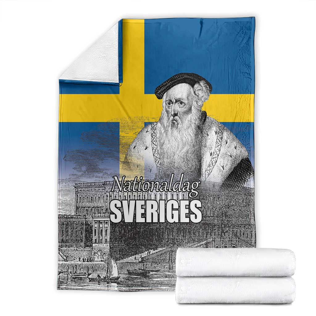 Sweden Sveriges Nationaldag Blanket King Gustav Vasa with Stockholm Slott