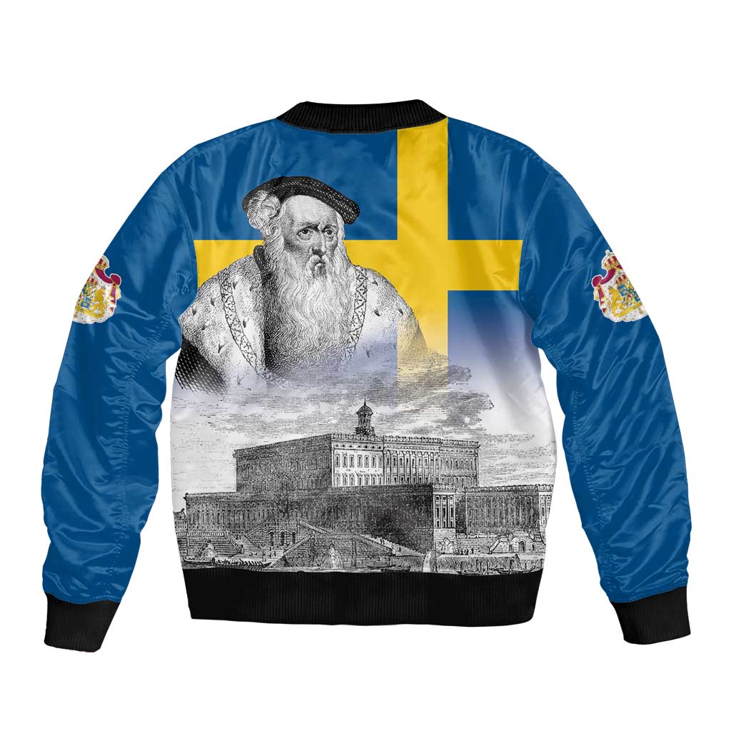 Sweden Sveriges Nationaldag Bomber Jacket King Gustav Vasa with Stockholm Slott