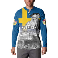 Sweden Sveriges Nationaldag Button Sweatshirt King Gustav Vasa with Stockholm Slott
