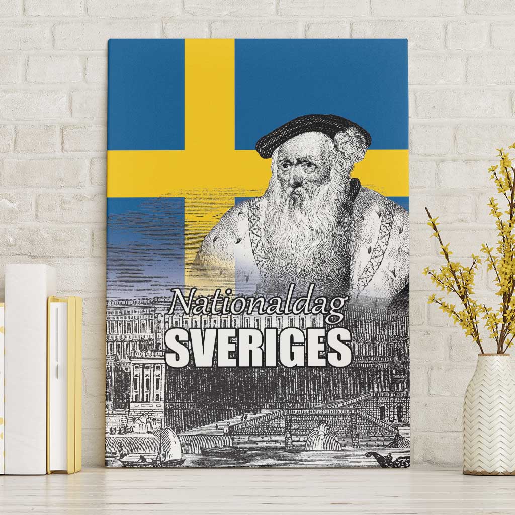 Sweden Sveriges Nationaldag Canvas Wall Art King Gustav Vasa with Stockholm Slott