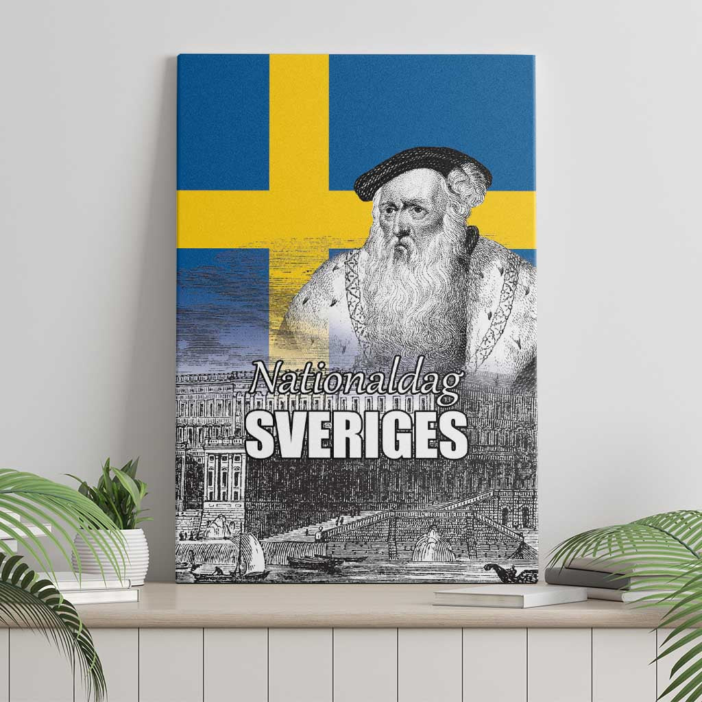 Sweden Sveriges Nationaldag Canvas Wall Art King Gustav Vasa with Stockholm Slott