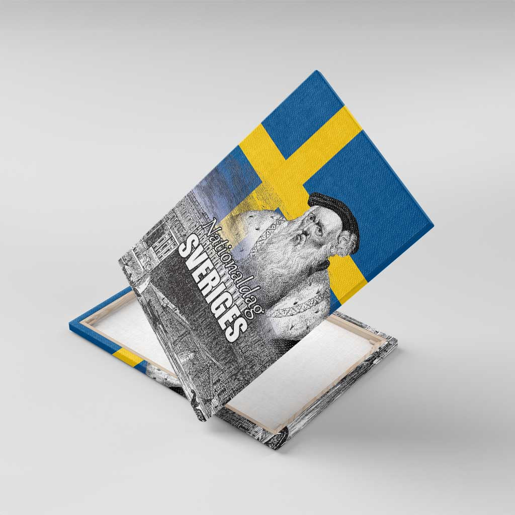 Sweden Sveriges Nationaldag Canvas Wall Art King Gustav Vasa with Stockholm Slott