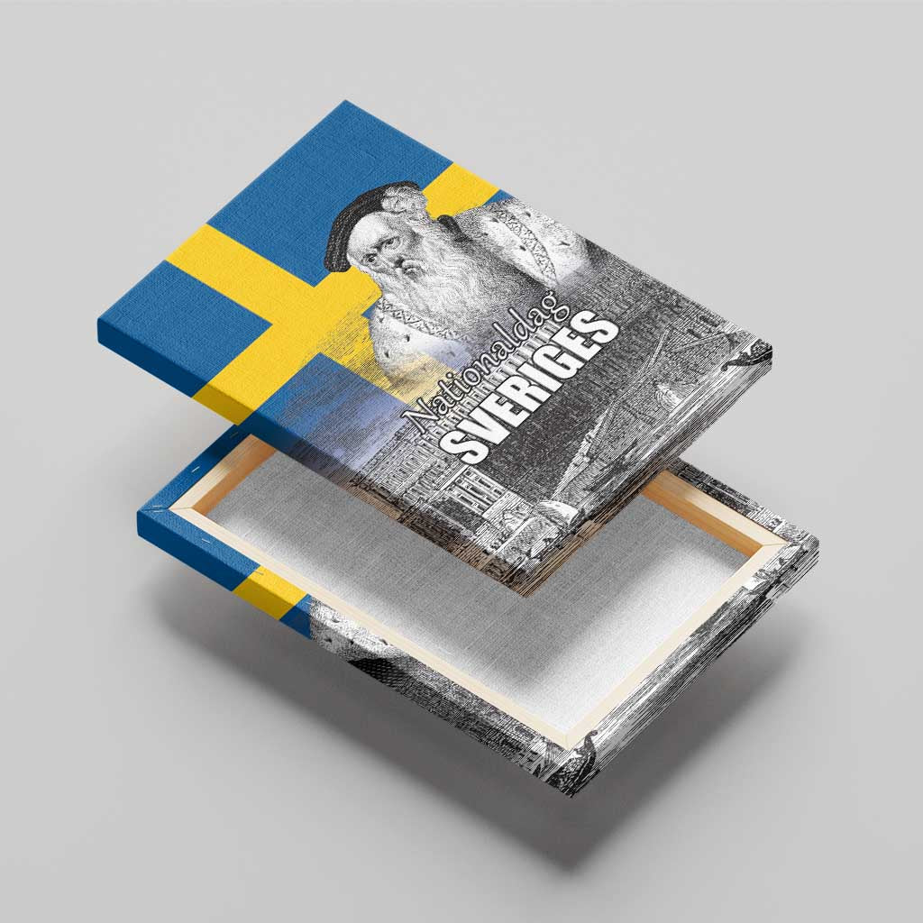 Sweden Sveriges Nationaldag Canvas Wall Art King Gustav Vasa with Stockholm Slott