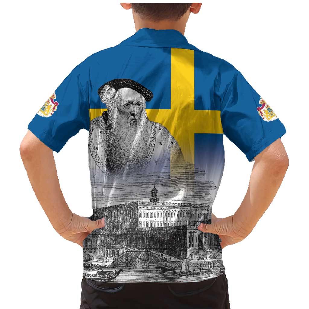 Sweden Sveriges Nationaldag Family Matching Mermaid Dress and Hawaiian Shirt King Gustav Vasa with Stockholm Slott