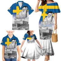 Sweden Sveriges Nationaldag Family Matching Mermaid Dress and Hawaiian Shirt King Gustav Vasa with Stockholm Slott
