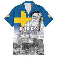 Sweden Sveriges Nationaldag Family Matching Off The Shoulder Long Sleeve Dress and Hawaiian Shirt King Gustav Vasa with Stockholm Slott
