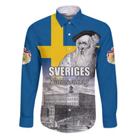 Sweden Sveriges Nationaldag Family Matching Off The Shoulder Long Sleeve Dress and Hawaiian Shirt King Gustav Vasa with Stockholm Slott