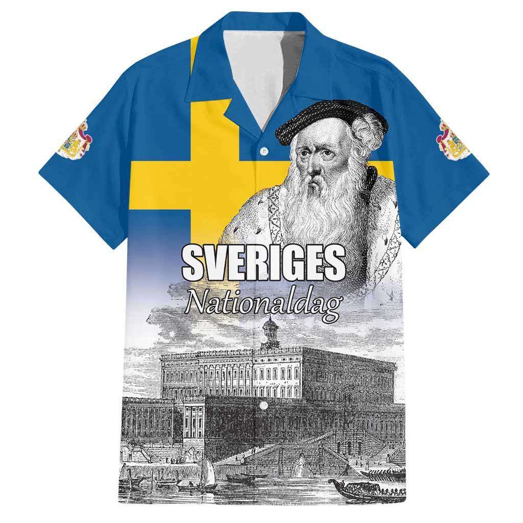 Sweden Sveriges Nationaldag Family Matching Off Shoulder Maxi Dress and Hawaiian Shirt King Gustav Vasa with Stockholm Slott