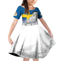 Sweden Sveriges Nationaldag Family Matching Off Shoulder Short Dress and Hawaiian Shirt King Gustav Vasa with Stockholm Slott