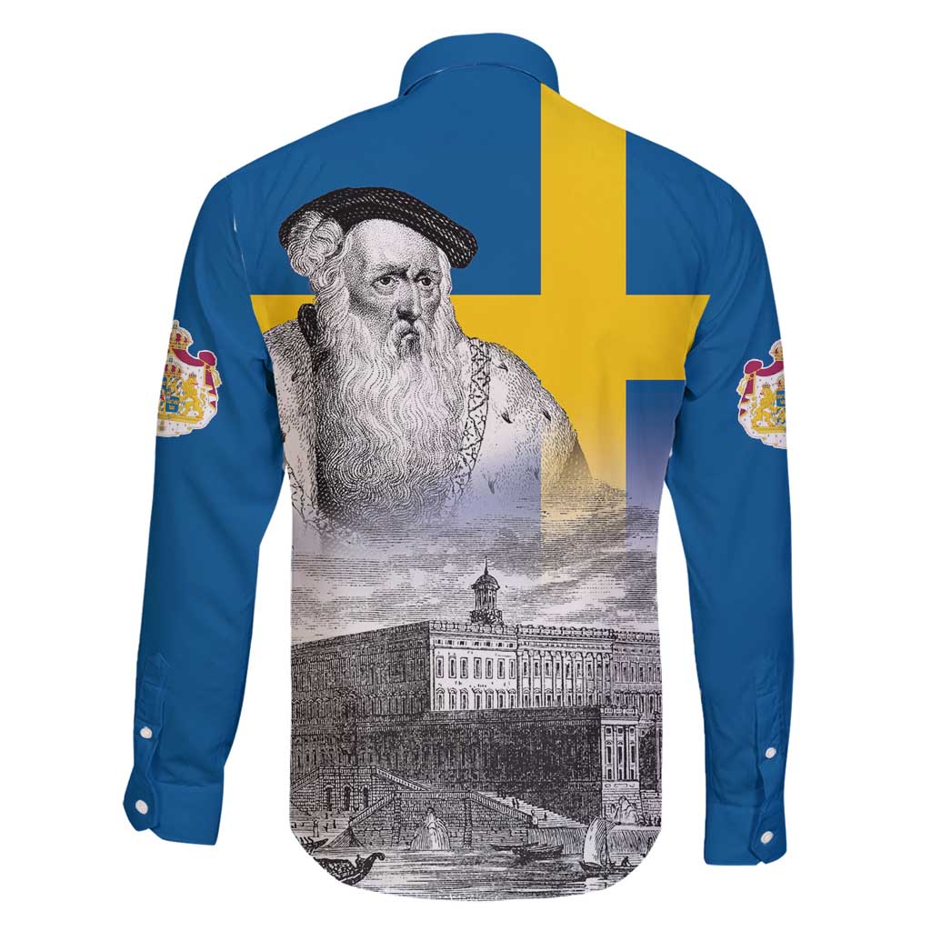 Sweden Sveriges Nationaldag Family Matching Off Shoulder Short Dress and Hawaiian Shirt King Gustav Vasa with Stockholm Slott