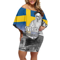 Sweden Sveriges Nationaldag Family Matching Off Shoulder Short Dress and Hawaiian Shirt King Gustav Vasa with Stockholm Slott