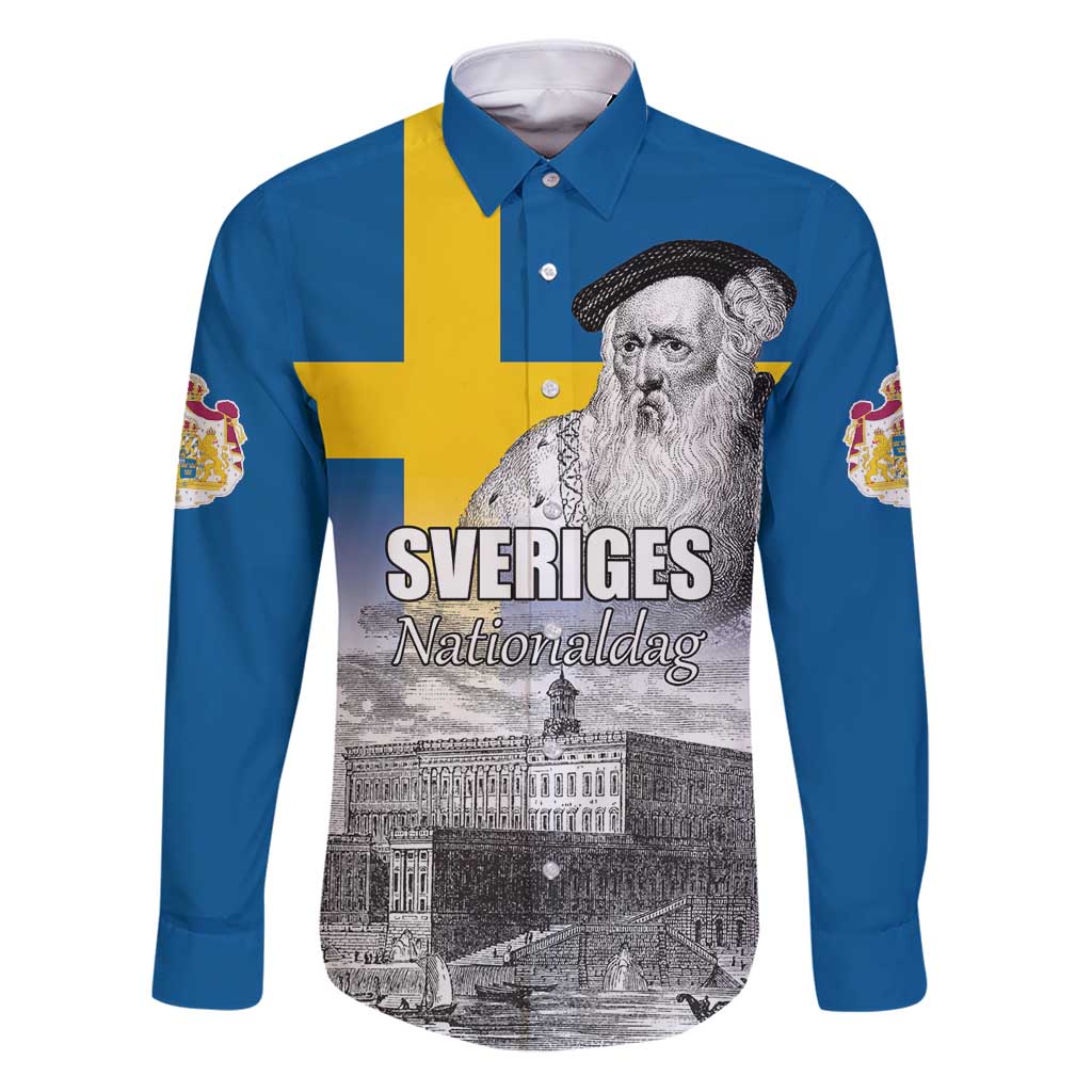 Sweden Sveriges Nationaldag Family Matching Puletasi and Hawaiian Shirt King Gustav Vasa with Stockholm Slott