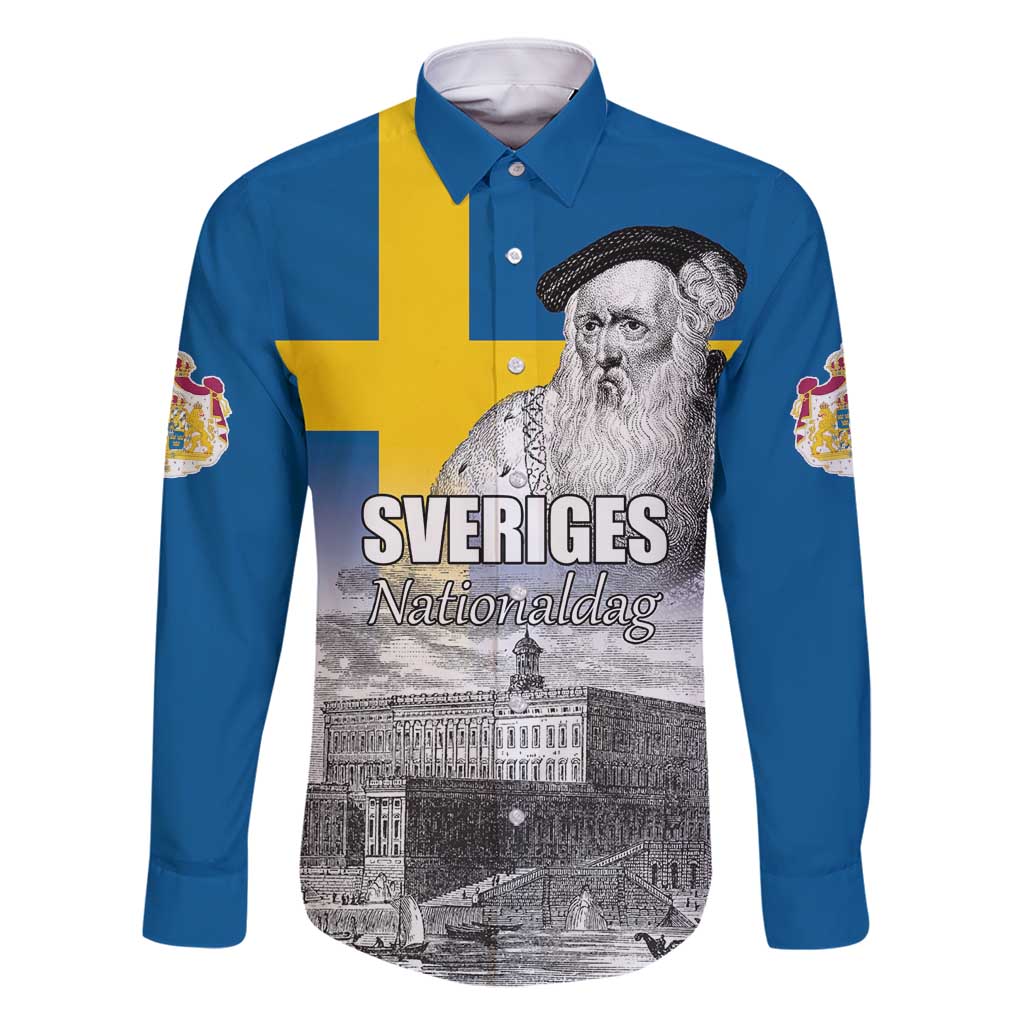 Sweden Sveriges Nationaldag Family Matching Summer Maxi Dress and Hawaiian Shirt King Gustav Vasa with Stockholm Slott
