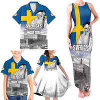 Sweden Sveriges Nationaldag Family Matching Tank Maxi Dress and Hawaiian Shirt King Gustav Vasa with Stockholm Slott