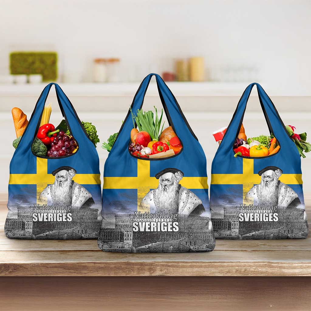 Sweden Sveriges Nationaldag Grocery Bag King Gustav Vasa with Stockholm Slott