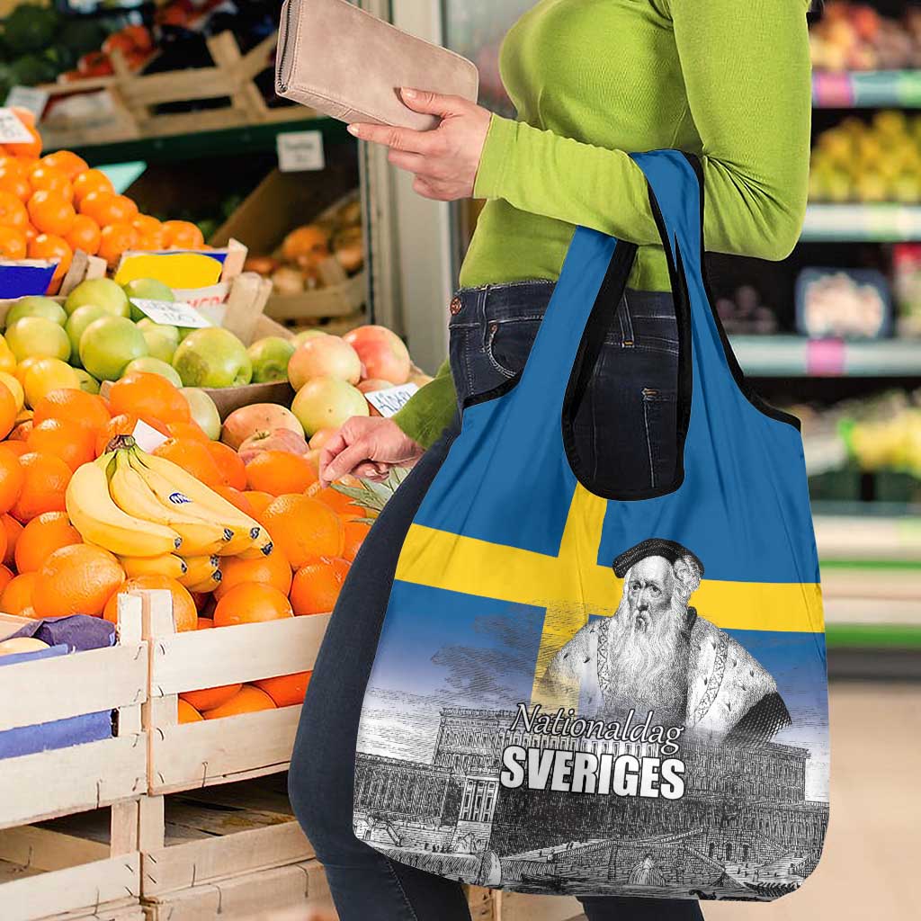 Sweden Sveriges Nationaldag Grocery Bag King Gustav Vasa with Stockholm Slott