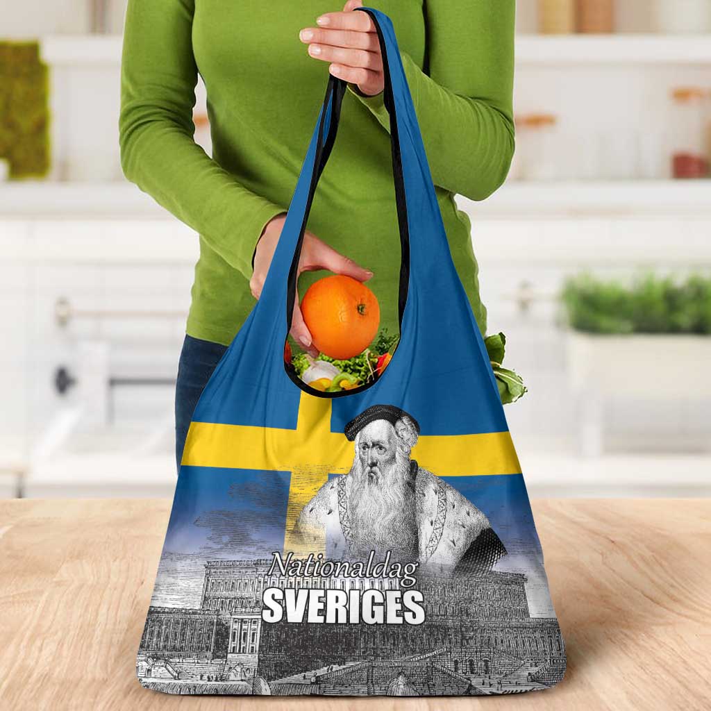 Sweden Sveriges Nationaldag Grocery Bag King Gustav Vasa with Stockholm Slott