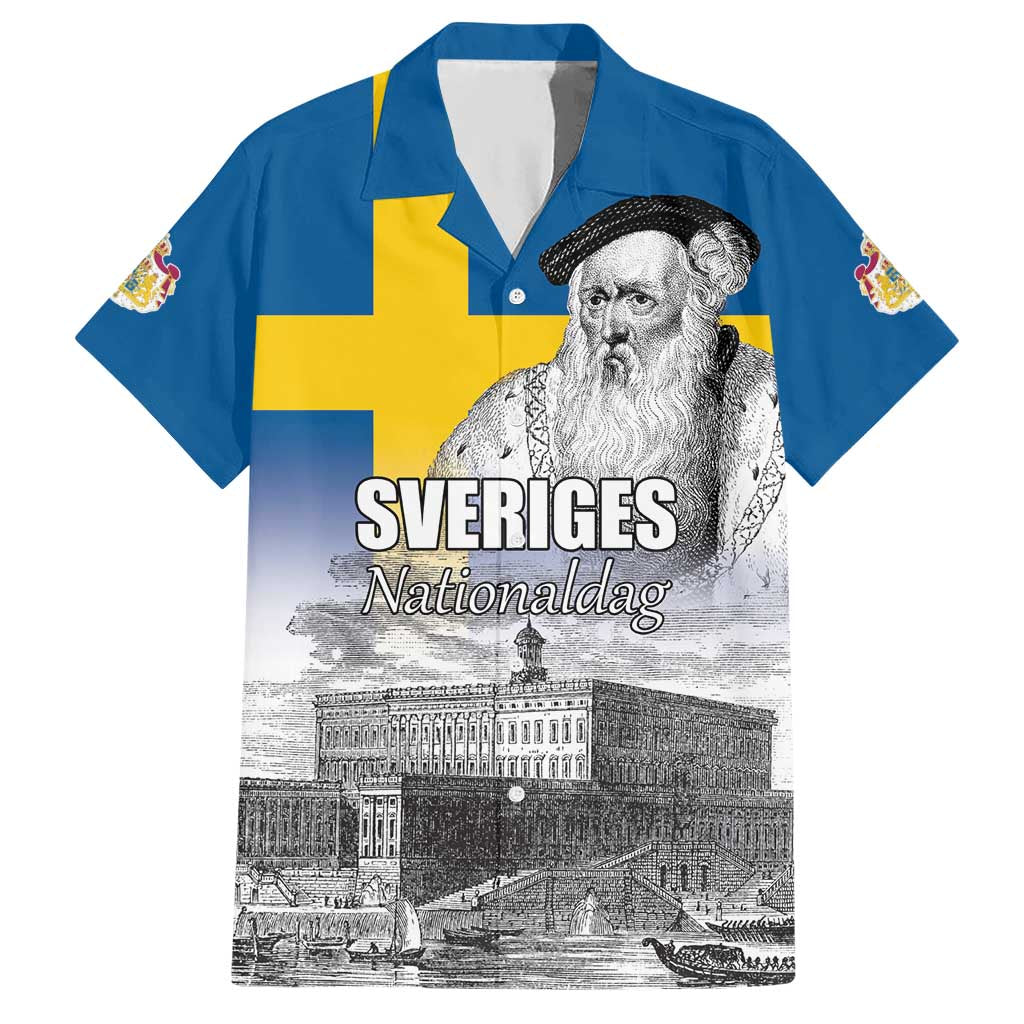 Sweden Sveriges Nationaldag Hawaiian Shirt King Gustav Vasa with Stockholm Slott