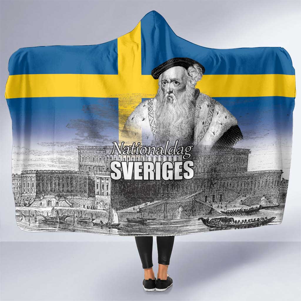 Sweden Sveriges Nationaldag Hooded Blanket King Gustav Vasa with Stockholm Slott
