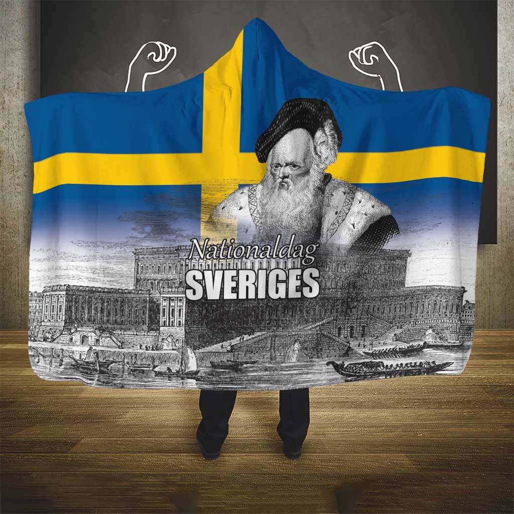 Sweden Sveriges Nationaldag Hooded Blanket King Gustav Vasa with Stockholm Slott