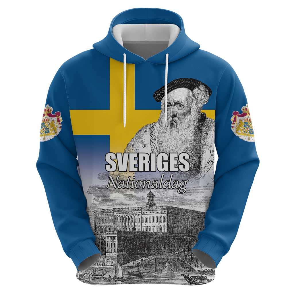Sweden Sveriges Nationaldag Hoodie King Gustav Vasa with Stockholm Slott