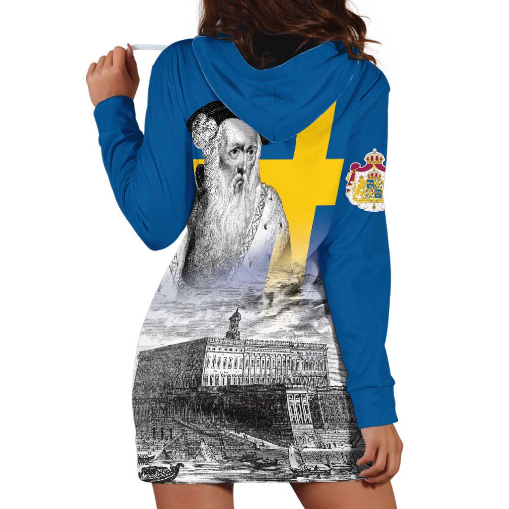 Sweden Sveriges Nationaldag Hoodie Dress King Gustav Vasa with Stockholm Slott