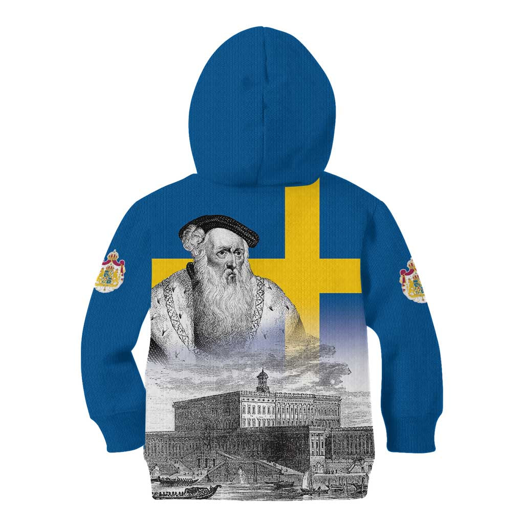 Sweden Sveriges Nationaldag Kid Hoodie King Gustav Vasa with Stockholm Slott