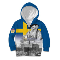 Sweden Sveriges Nationaldag Kid Hoodie King Gustav Vasa with Stockholm Slott