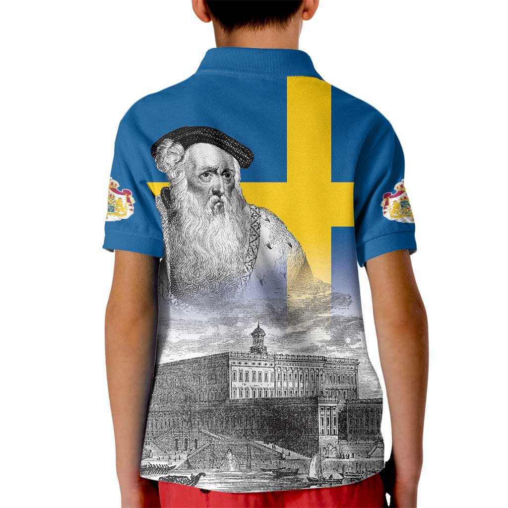 Sweden Sveriges Nationaldag Kid Polo Shirt King Gustav Vasa with Stockholm Slott