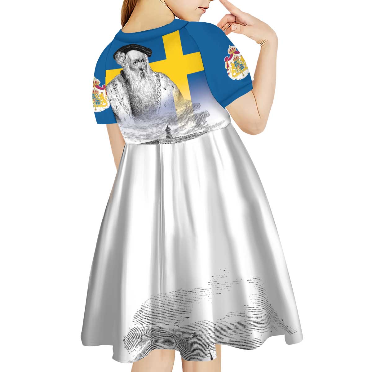 Sweden Sveriges Nationaldag Kid Short Sleeve Dress King Gustav Vasa with Stockholm Slott