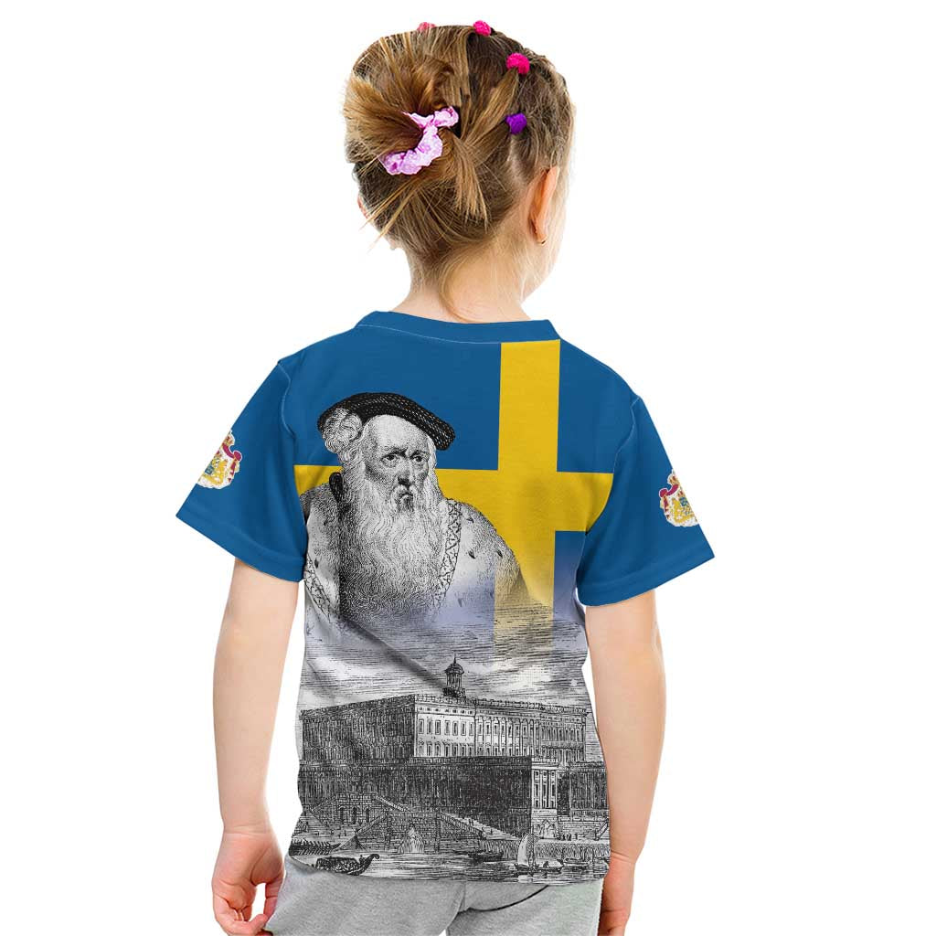 Sweden Sveriges Nationaldag Kid T Shirt King Gustav Vasa with Stockholm Slott