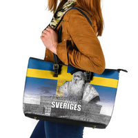 Sweden Sveriges Nationaldag Leather Tote Bag King Gustav Vasa with Stockholm Slott