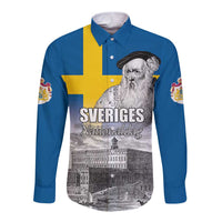 Sweden Sveriges Nationaldag Long Sleeve Button Shirt King Gustav Vasa with Stockholm Slott