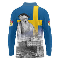 Sweden Sveriges Nationaldag Long Sleeve Polo Shirt King Gustav Vasa with Stockholm Slott