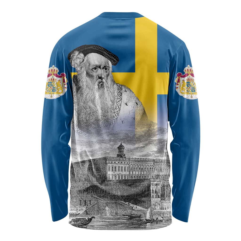 Sweden Sveriges Nationaldag Long Sleeve Shirt King Gustav Vasa with Stockholm Slott