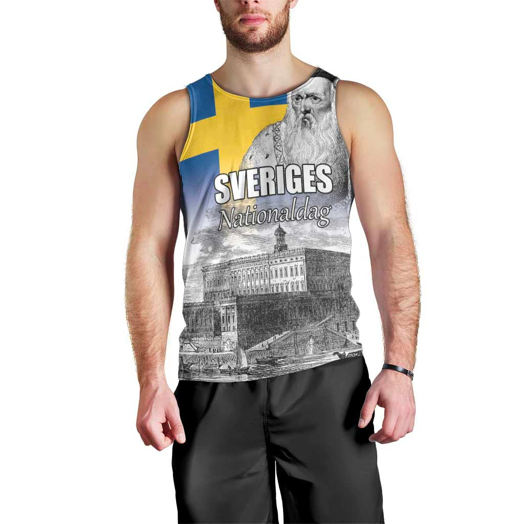 Sweden Sveriges Nationaldag Men Tank Top King Gustav Vasa with Stockholm Slott