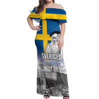 Sweden Sveriges Nationaldag Off Shoulder Maxi Dress King Gustav Vasa with Stockholm Slott