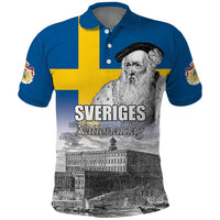 Sweden Sveriges Nationaldag Polo Shirt King Gustav Vasa with Stockholm Slott