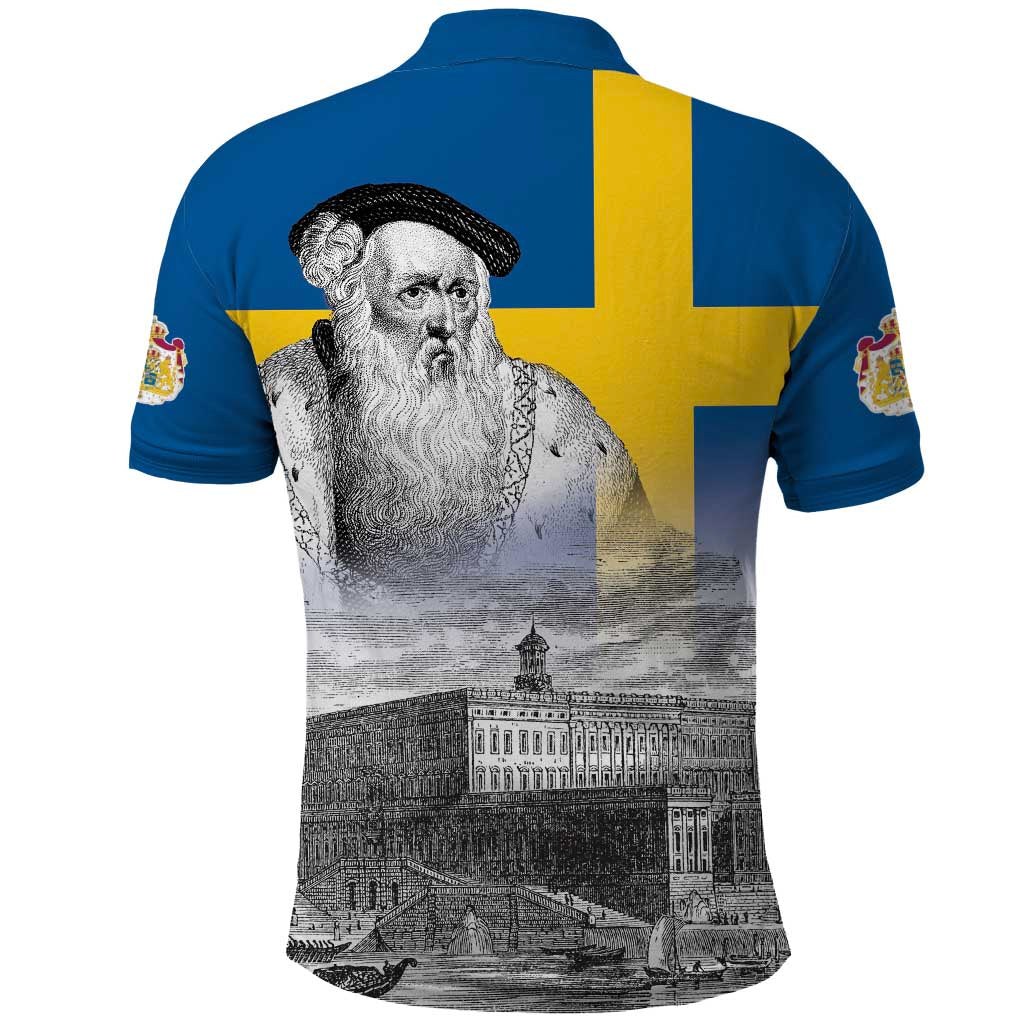 Sweden Sveriges Nationaldag Polo Shirt King Gustav Vasa with Stockholm Slott