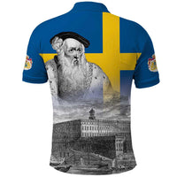 Sweden Sveriges Nationaldag Polo Shirt King Gustav Vasa with Stockholm Slott
