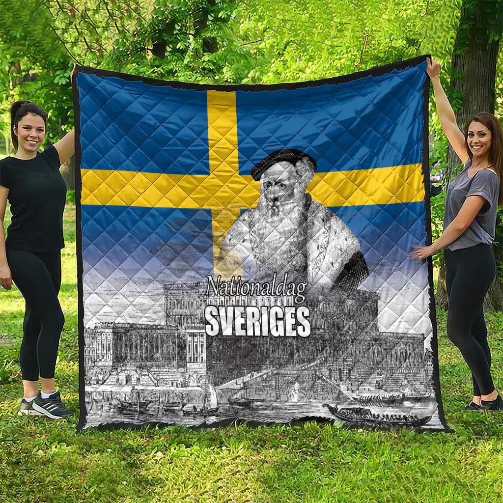 Sweden Sveriges Nationaldag Quilt King Gustav Vasa with Stockholm Slott