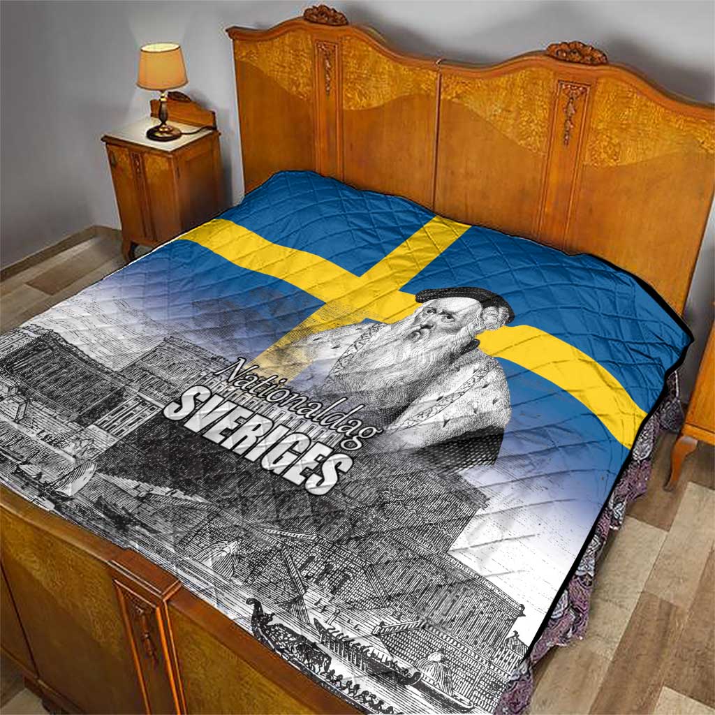 Sweden Sveriges Nationaldag Quilt King Gustav Vasa with Stockholm Slott