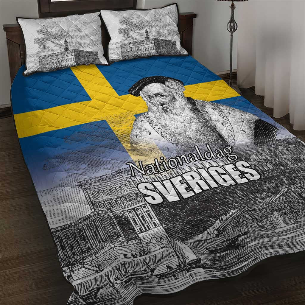 Sweden Sveriges Nationaldag Quilt Bed Set King Gustav Vasa with Stockholm Slott