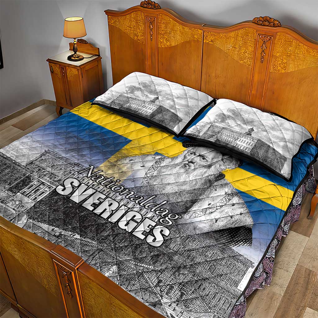 Sweden Sveriges Nationaldag Quilt Bed Set King Gustav Vasa with Stockholm Slott