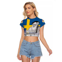 Sweden Sveriges Nationaldag Raglan Cropped T Shirt King Gustav Vasa with Stockholm Slott